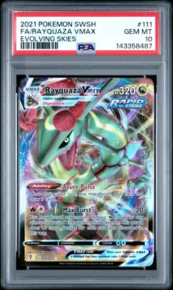 2021 Pokemon Sword & Shield Evolving Skies #111 Fa/Rayquaza Vmax PSA 10 - Image 1