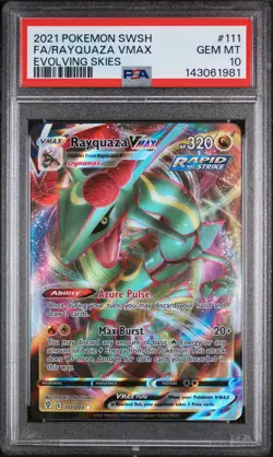 2021 Pokemon Sword & Shield Evolving Skies #111 Fa/Rayquaza Vmax PSA 10 - Image 1