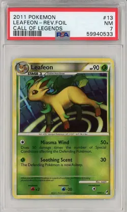 2011 Pokemon Call of Legends Leafeon Reverse Holo 13/95 PSA 7 NM - Image 1
