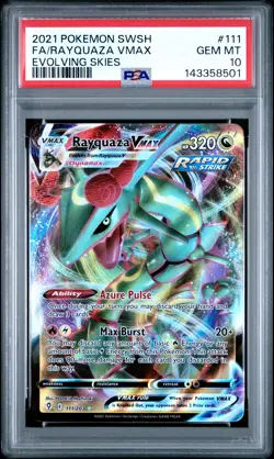 2021 Pokemon Sword & Shield Evolving Skies #111 Fa/Rayquaza Vmax PSA 10 - Image 1