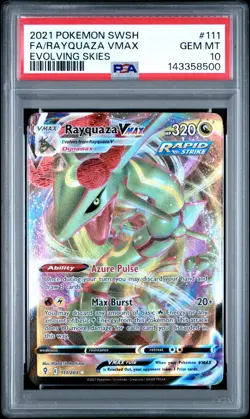 2021 Pokemon Sword & Shield Evolving Skies #111 Fa/Rayquaza Vmax PSA 10 - Image 1