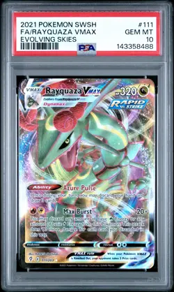2021 Pokemon Sword & Shield Evolving Skies #111 Fa/Rayquaza Vmax PSA 10 - Image 1