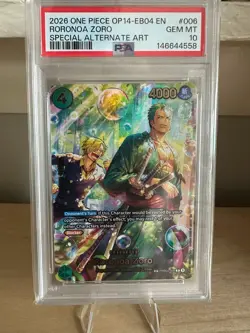 One Piece OP14 EB04 Roronoa Zoro SP PSA 10 EN - Image 1