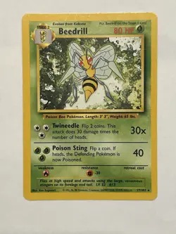 Pokemon TCG Beedrill Card 17/102 Rare Unlimited Base Set - Image 1