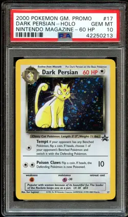 PSA 10 GEM MINT Dark Persian # 17 WOTC Black Star SWIRL HOLO PROMO Pokemon Card - Image 1