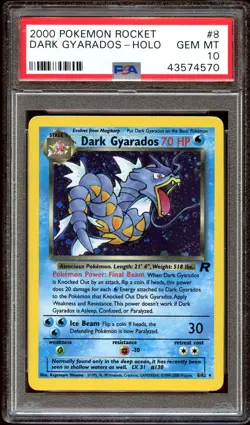PSA 10 GEM MINT Dark Gyarados 8/82 HOLO RARE Team Rocket Pokemon Card - Image 1