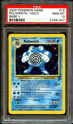 PSA 10 GEM MINT Poliwrath 15/130 HOLO RARE Base Set 2 Pokemon Card - Image 1