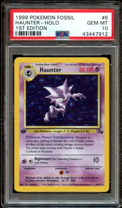 PSA 10 GEM MINT Haunter 6/62 HOLO RARE Fossil 1ST EDITION Pokemon Card - Image 1