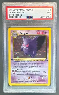 1999 Pokemon Fossil 1st Edition 5 Gengar Holo PSA 7 141376505 - Image 1