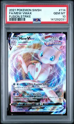 2021 Pokemon Sword & Shield Fusion Strike #114 Fa/Mew Vmax Fusion Strike PSA 10 - Image 1