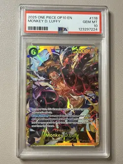 2025 One Piece Op 10 EN Monkey D Luffy #118 GEM MT 10 PSA - Image 1