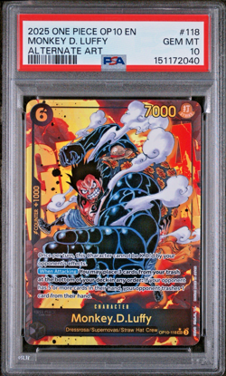 2025 ONE PIECE OP10 - ROYAL BLOOD ALTERNATE ART #118 MONKEY D. LUFFY PSA 10 - Image 1