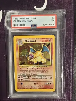 Pokemon TCG Base Set Charizard Holo Rare Card 1999 Unlimited, PSA 7 NM - Image 1