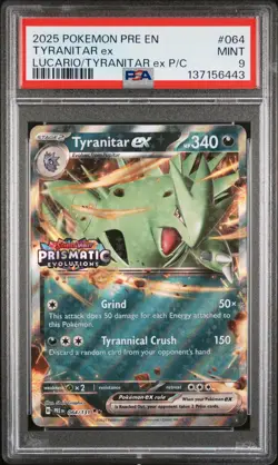 2025 POKEMON PRE EN-PRISMATIC EVOLUTIONS #064 TYRANITAR EX PSA 9 - Image 1