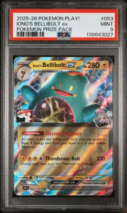 2025-2026 POKEMON PLAY! POKEMON PRIZE PACK #053 IONO'S BELLIBOLT EX PSA 9 - Image 1