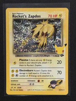 Pokemon TCG Rocket's Zapdos 15/132 Celebrations Classic Collection Holo 70 HP - Image 1