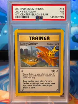 New Cert! 2001 POKEMON #41 LUCKY STADIUM-N.Y. CENTER PSA 7 Pikachu Charizard - Image 1