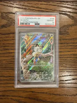 Meowth 106/094 Illustration Rare 2025 Pokemon Phantasmal Flames PSA 10 Gem Mint - Image 1