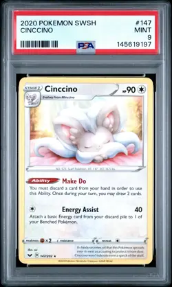 2020 POKEMON SWORD & SHIELD #147 CINCCINO PSA 9 - Image 1