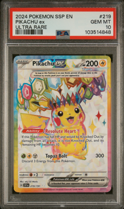 2024 POKEMON SSP EN-SURGING SPARKS ULTRA RARE #219 PIKACHU EX PSA 10 - Image 1