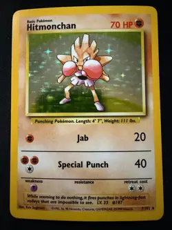 Hitmonchan Holo Rare - 1999 Pokemon Base Set Unlimited 7/102 LP Vintage - Image 1