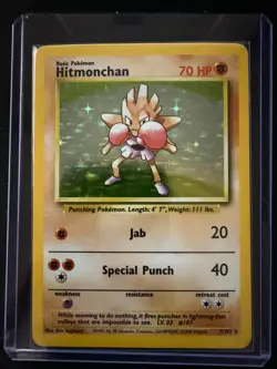 Hitmonchan Holo Rare - 1999 Pokemon Base Set Unlimited 7/102 LP Vintage - Image 3