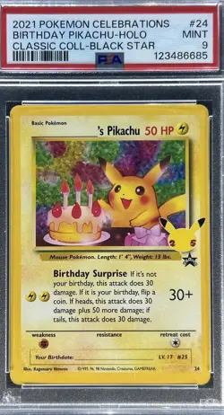 2021 Pokemon Celebrations Classic Collection #24 BIRTHDAY PIKACHU-HOLO💎PSA 9💎 - Image 1