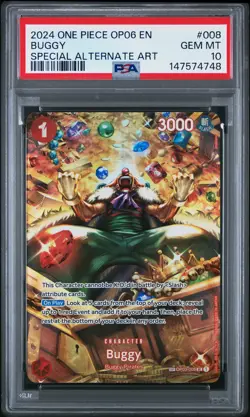2024 ONE PIECE OP06-WINGS OF THE CAPTAIN SPECIAL ALTERNATE ART #008 BUGGY PSA 10 - Image 1