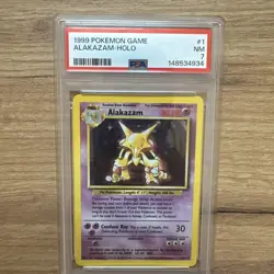 1999 Pokemon Base Set Unlimited Alakazam #1 Holo Near Mint PSA 7 Free shipping! - Image 1