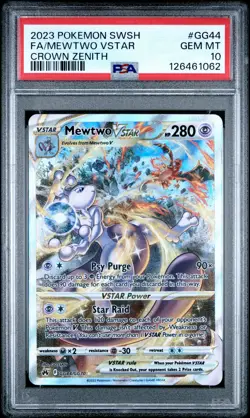 2023 POKEMON SWORD & SHIELD CROWN ZENITH #GG44 FULL ART/MEWTWO VSTAR PSA 10 - Image 1