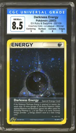 Pokemon Ruby Sapphire e-League Winner Darkness Energy 93/109 CGC 8.5 (9 8.5 8 9) - Image 1