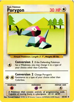 Pokemon TCG Porygon Card 39/102 Base Set Regular Uncommon VLP - Image 1