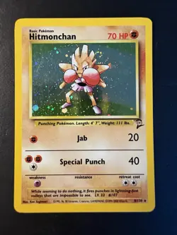 Hitmonchan Holo Swirl 8/130 Base Set 2 Pokemon Card WOTC Vintage LP - Image 1