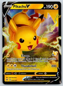 2022 Pokemon Battle Academy PIKACHU V #043 / 185 #60 Pikachu Stamped Holo - Image 1