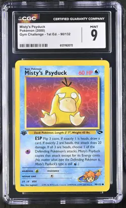 CGC 9 MINT Misty's Psyduck Gym Challenge 1st Edition 90/132 Pokemon Card - Image 1