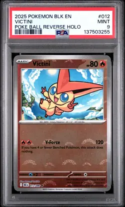 2025 POKEMON BLK EN-BLACK BOLT POKE BALL REVERSE HOLO #012 VICTINI PSA 9 - Image 1