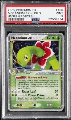 2005 POKEMON EX UNSEEN FORCES #106 MEGANIUM EX-HOLO PSA 9 - Image 1