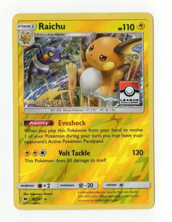 2017 Pokemon Burning Shadows Raichu 41/147 League Challenge 1st Place Prize - Image 1
