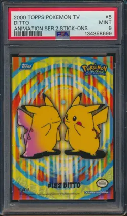 2000 Topps Pokemon TV Animation Stick Ons Ditto #5 PSA 9 Mint - Image 1