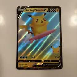 Surfing Pikachu V #8/25 Celebrations 2021 Basic/Rare Holo V NM/LP Pokemon TCG - Image 1