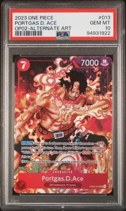 2023 ONE PIECE OP02-PARAMOUNT WAR ALTERNATE ART #013 PORTGAS D. ACE PSA 10 - Image 1
