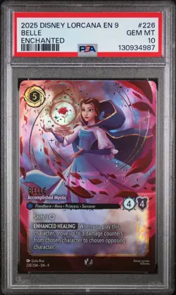 2025 DISNEY LORCANA EN 9-FABLED ENCHANTED BELLE - ACCOMPLISHED MYSTIC PSA 10 - Image 1
