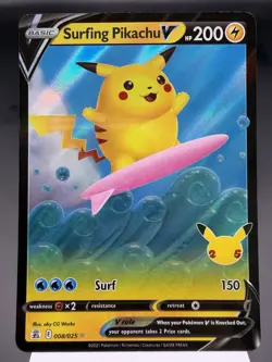 Surfing Pikachu V 008/025 - Ultra Rare Holo - Celebrations Pokemon Card NM - Image 1