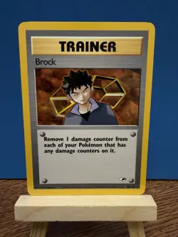 Pokemon TCG Brock 98/132 Gym Heroes Rare WOTC Vintage Trainer Card - Image 1