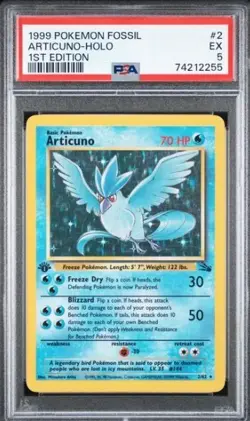 1999 POKEMON FOSSIL 1ST ED #2 ARTICUNO-HOLO PSA 5 - Image 1