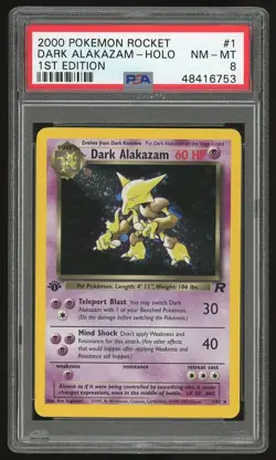 2000 Pokemon 1st Edition Team Rocket Dark Alakazam Holo #1 PSA 8 - Image 1