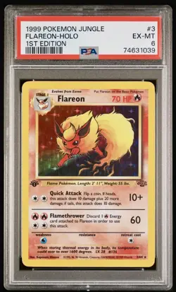 1999 POKEMON JUNGLE 1ST EDITION #3 FLAREON-HOLO PSA 6 RARE 💎 - Image 1