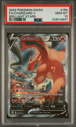 2022 POKEMON SWORD & SHIELD BRILLIANT STARS #154 FULL ART/CHARIZARD V PSA 10 - Image 1