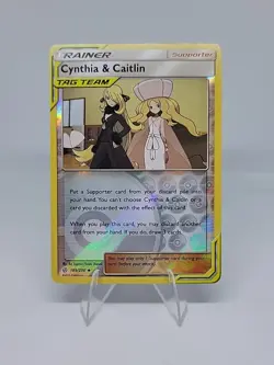 Pokemon Cynthia and Caitlin Trainer Reverse Holo 189/236 Cosmic Eclipse 2019 - Image 1