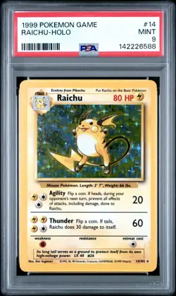 Pokemon PSA 9 Mint Raichu Holo 14/102 Unlimited Base Set - Image 1